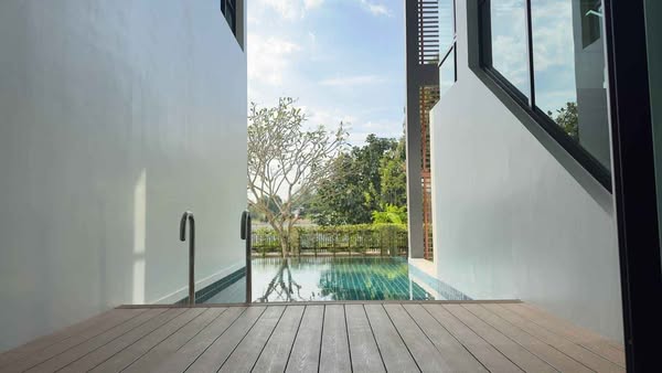 pool and room interior of บ้าน ไทยโมเดิร์น1พูลวิลล่า