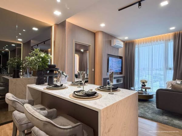 living room and kitchen of Aquarous Jomtien Pattaya