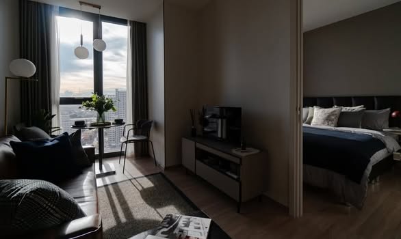 living room and bedroom of THE LINE Phahon-Pradipat