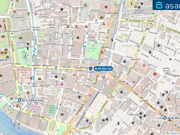 Map of condo projects near BL30 Sam Yot station. Nearest projects are no nearby properties. Visit asanha.com/map for the full map